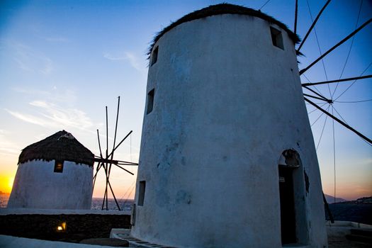 famous view  Traditional windmills on the island Mykonos, Greece