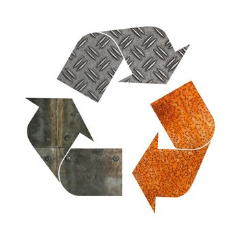 Illustration recycling symbol of different industrial metal construction materials isolated on white background