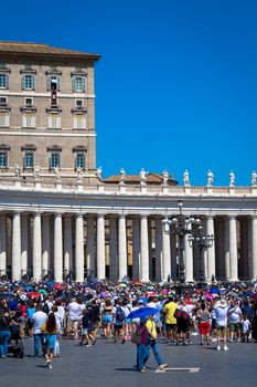 ROME, VATICAN STATE - AUGUST 19, 2018: Pope Francis on Sunday during the Angelus prayer in Saint Peter Square