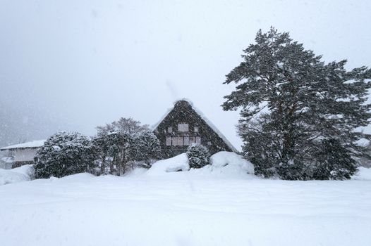 Shirakawago village in winter, UNESCO world heritage sites, Japan.