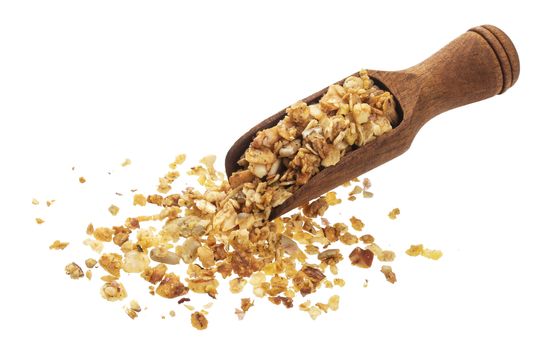 Crunchy granola isolated on white background with clipping path, muesli with nuts