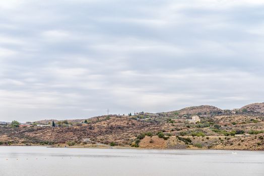 Vanderkloof town as seen from the wall of the Vanderkloof Dam in the Orange River on the border of the Free State and Northern Cape Provinces