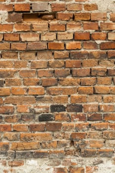 Old damaged aged Brick wall closeup backdrop 