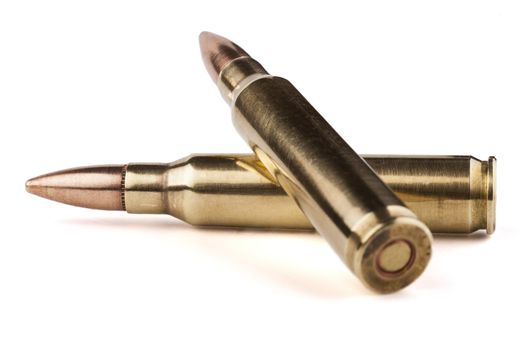 Two rifle bullets isolated on white background