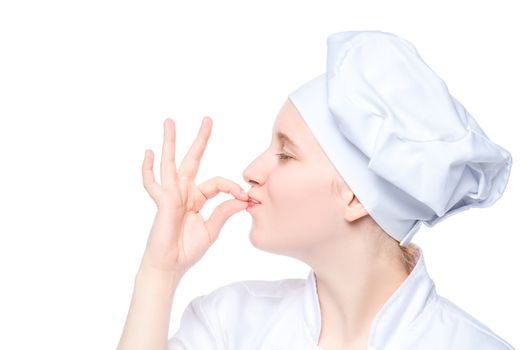 chef shows gesture all tasty on white background