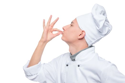 the cook in the cap makes a gesture Perfectly!