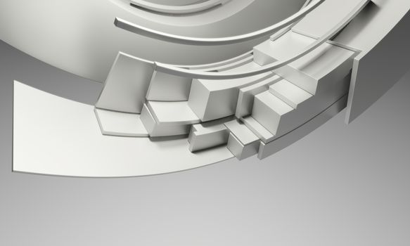 Abstract Architecture Background. White Circular Abstract Objects. 3d Illustration