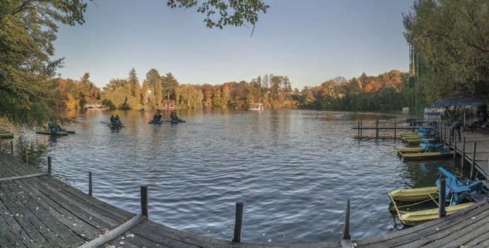 Uman, Ukraine - 10.13.2018. Amazing autumn at the Upper Pond in Sophia Park in Uman