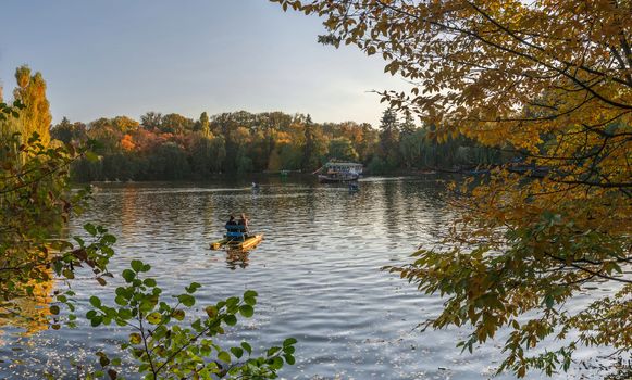 Uman, Ukraine - 10.13.2018. Amazing autumn at the Upper Pond in Sophia Park in Uman