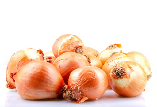 Fresh onion bulbs isolated on white background