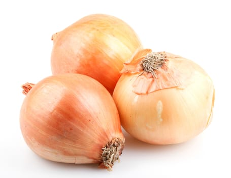 Fresh onion bulbs isolated on white background