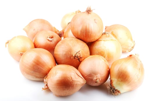 Fresh onion bulbs isolated on white background