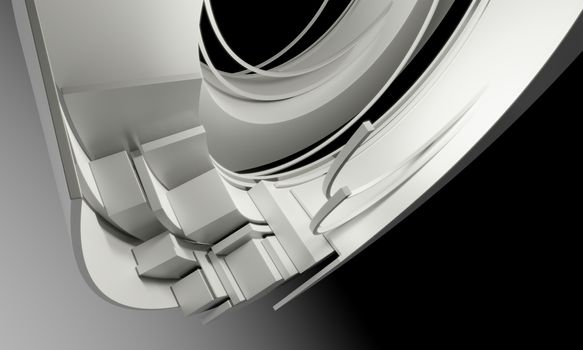 Abstract Architecture Background. White Circular Abstract Objects. 3d Illustration