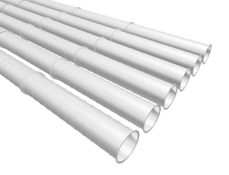 Row of white industrial pipelines isolated on white background. 3d illustration