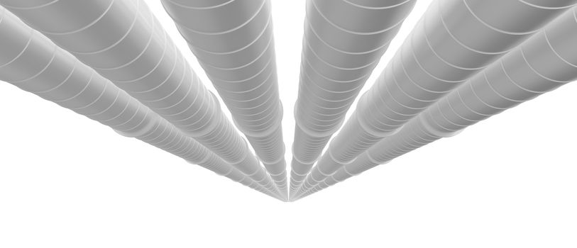 Row of white industrial pipelines isolated on white background. 3d illustration