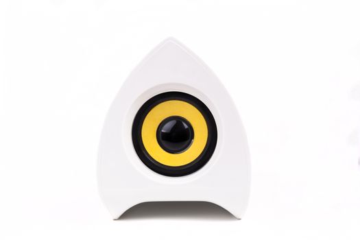 Single White speaker with black and yellow isolated on white background