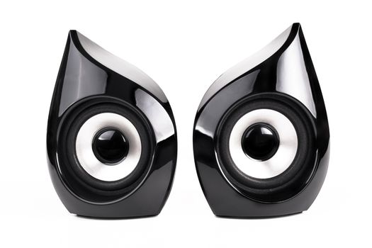 Pair of  Black speakers   isolated on white background