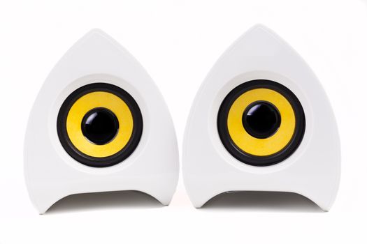 Pair of  White speakers with black and yellow isolated on white background