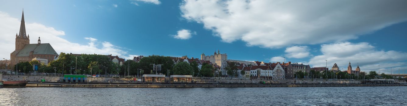 Panorama Bank of West Oder river in Szczecin, Poland