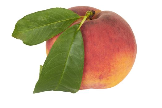 Ripe Peach with Leaf isolated 