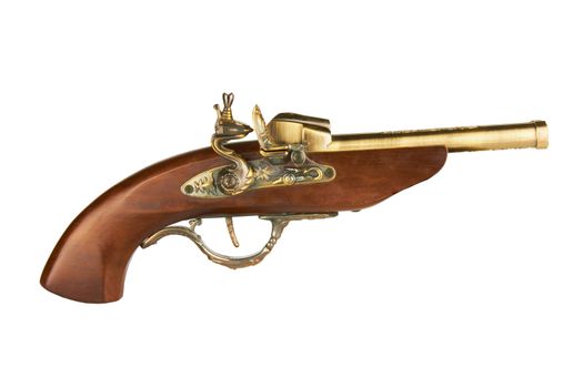 Old flintlock pistol isolated on white background 