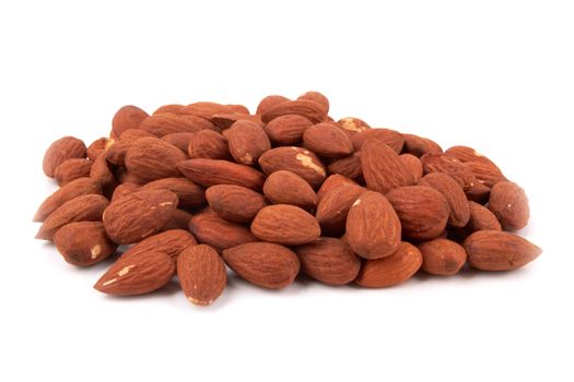 Heap of almond nuts on white background 