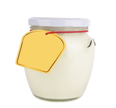 glass jar with a lid with liquid on a white background 