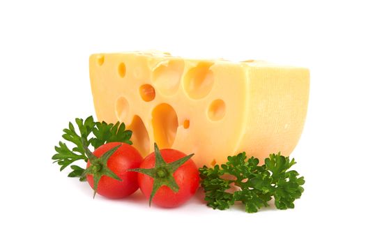 Piece of cheese isolated on white background