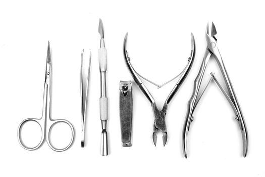 Tools of a manicure set on a white background 