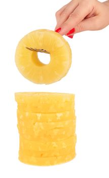 Pineapple rings isolated on a white background 