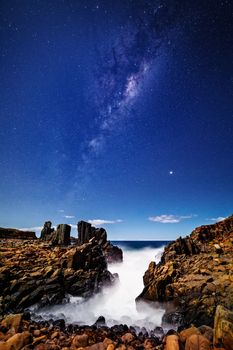 Milky Way stars shining brightly over Bombo and its southern channel