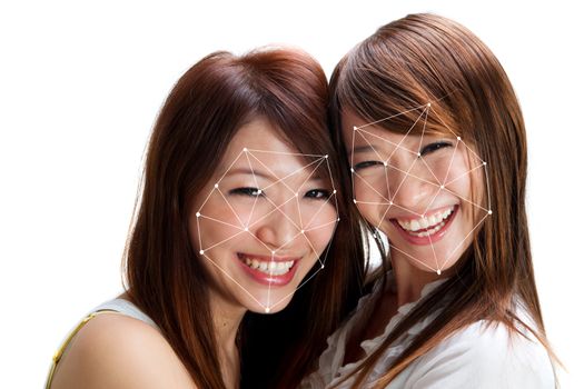 Facial recognition system concept. Asian women face ID scanning.