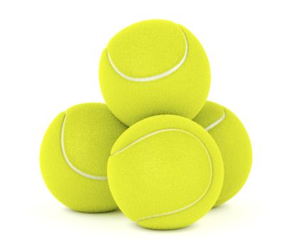 Group of tennis balls on white background