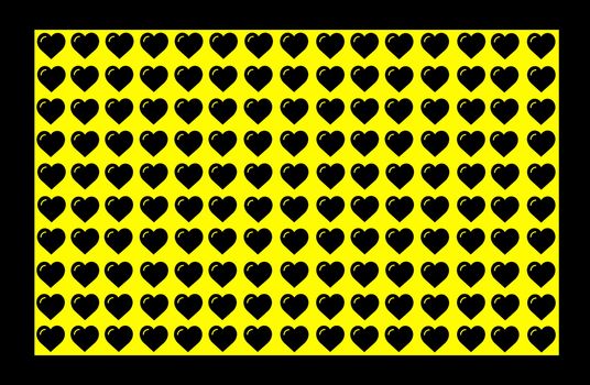 Black Heart Shape on Yellow Background with Black Border. Hearts Dot Design. Can be used for Illustration purpose, background, website, businesses, presentations, Product Promotions etc.