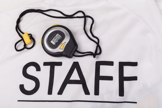 digital stopwatch on a staff tshirt background