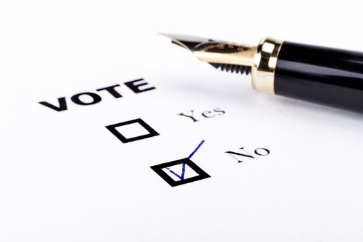 Voting yes or no checkbox with fountain pen no marked with V