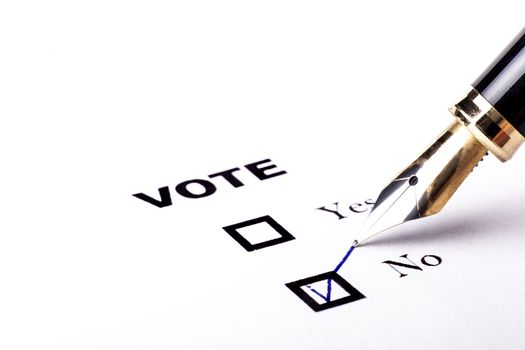 Voting yes or no checkbox with fountain pen no marked with V