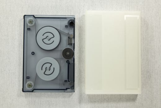 old type of data cassette tape isolated with original box