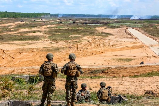 NATO soldiers. International Military Training "Saber Strike 2017", Adazi, Latvia, from 3 to 15 June 2017. US Army Europe-led annual International military exercise Saber Strike Field Training Exercise in Latvia.