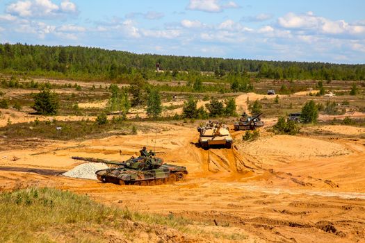 Tanks Abrams in Latvia. International Military Training "Saber Strike 2017", Adazi, Latvia, from 3 to 15 June 2017. US Army Europe-led annual International military exercise Saber Strike Field Training Exercise in Latvia.