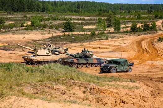 Tanks and armored vehicles in Latvia. International Military Training "Saber Strike 2017", Adazi, Latvia, from 3 to 15 June 2017. US Army Europe-led annual International military exercise Saber Strike Field Training Exercise in Latvia.
