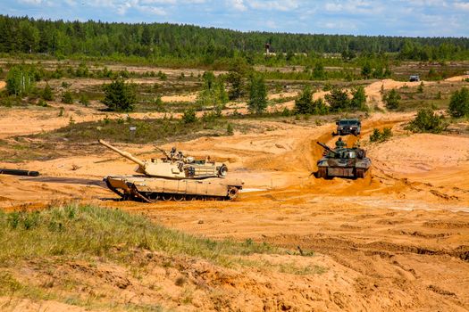 Tanks Abrams in Latvia. International Military Training "Saber Strike 2017", Adazi, Latvia, from 3 to 15 June 2017. US Army Europe-led annual International military exercise Saber Strike Field Training Exercise in Latvia.