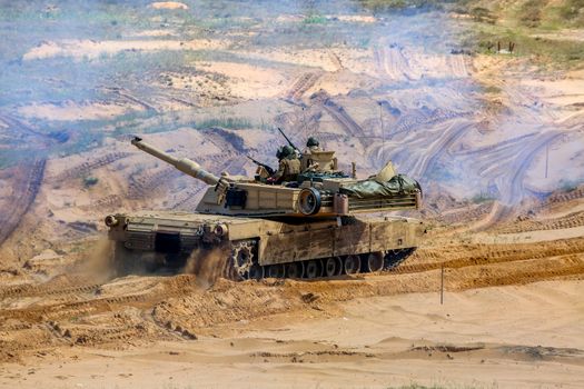Tanks Abrams in Latvia. International Military Training "Saber Strike 2017", Adazi, Latvia, from 3 to 15 June 2017. US Army Europe-led annual International military exercise Saber Strike Field Training Exercise in Latvia.