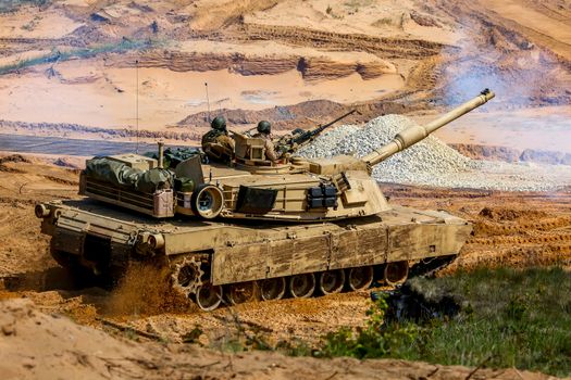Tanks Abrams in Latvia. International Military Training "Saber Strike 2017", Adazi, Latvia, from 3 to 15 June 2017. US Army Europe-led annual International military exercise Saber Strike Field Training Exercise in Latvia.