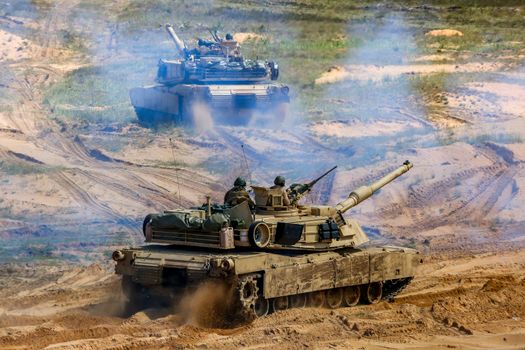 Tanks Abrams in Latvia. International Military Training "Saber Strike 2017", Adazi, Latvia, from 3 to 15 June 2017. US Army Europe-led annual International military exercise Saber Strike Field Training Exercise in Latvia.