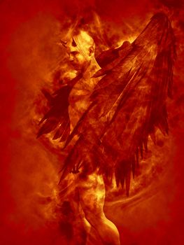 Illustration of the devil character in fire - 3d rendering