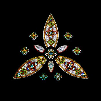 Triangle shape stained glass window in Hungary