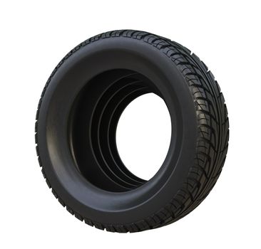 Group black tires, isolated on white background. 3d illustration