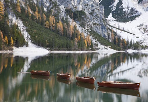lago di Braies in Dolomites mountains, Sudtirol, Italy
