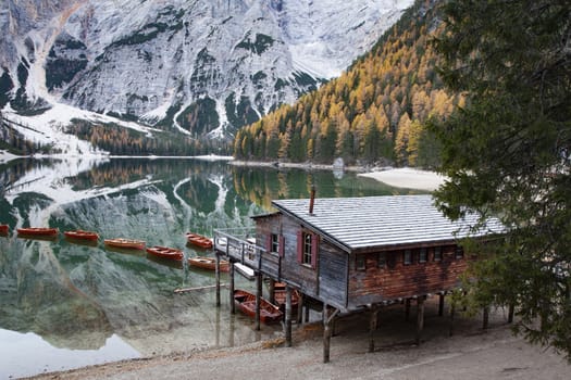 lago di Braies in Dolomites mountains, Sudtirol, Italy